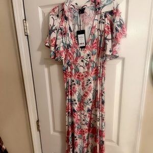 Peacock and floral print maxi dress